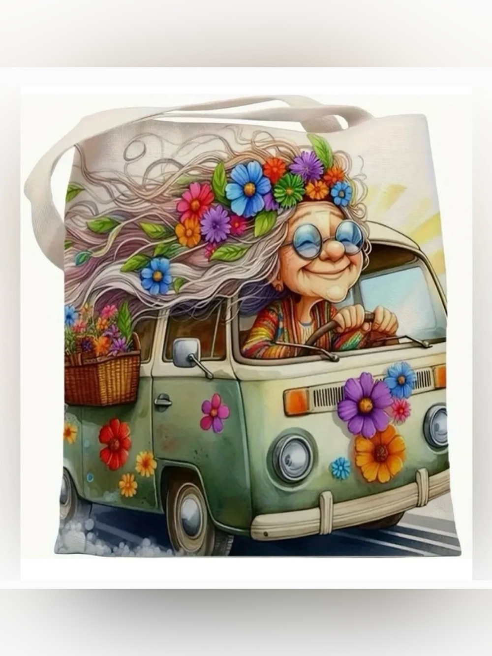 Hippie Style Grandma Floral Canvas Tote Bag New ***READ